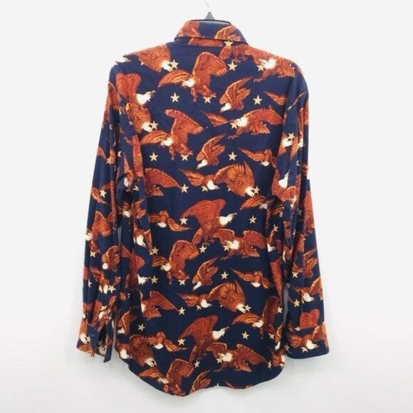 Roper Western Shirt Men’s L Bald Eagle Print Button Down Navy USA Cotton - Picture 2 of 12